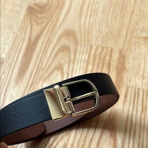 Black Leather Belt with Gold Buckle 38”